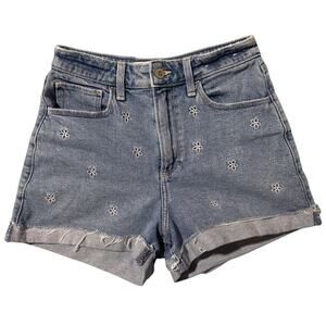 Hollister Curvy Ultra High Waist Mom Shorts 3" Inseam Denim Daisy Embroidery W26